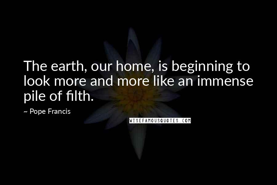 Pope Francis Quotes: The earth, our home, is beginning to look more and more like an immense pile of filth.