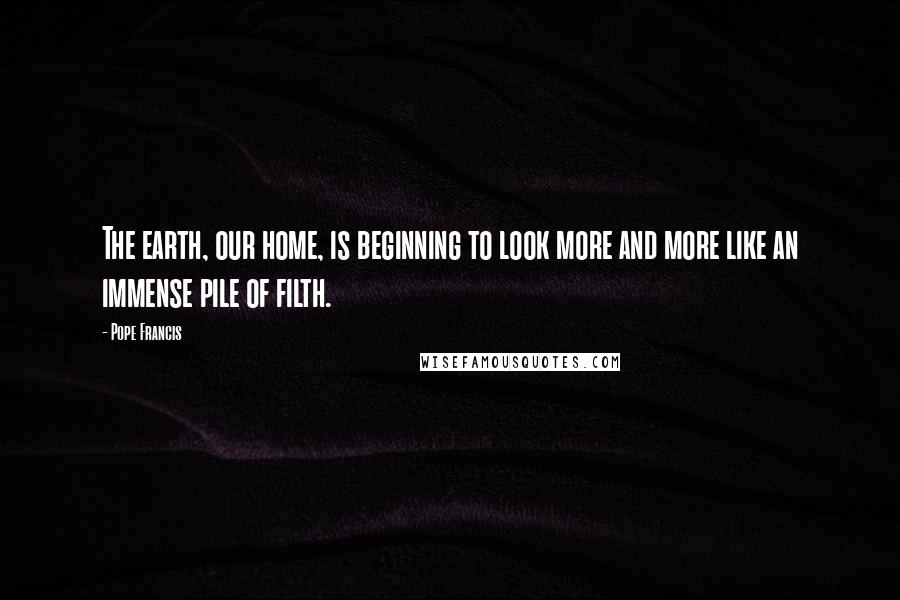 Pope Francis Quotes: The earth, our home, is beginning to look more and more like an immense pile of filth.