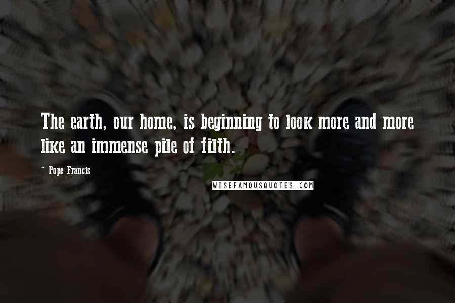 Pope Francis Quotes: The earth, our home, is beginning to look more and more like an immense pile of filth.