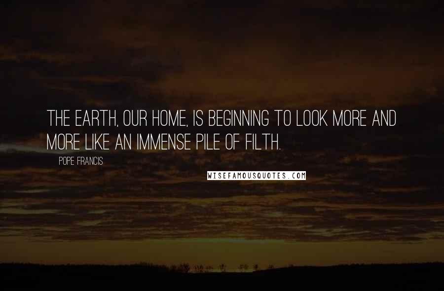 Pope Francis Quotes: The earth, our home, is beginning to look more and more like an immense pile of filth.