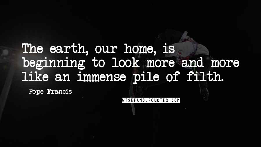 Pope Francis Quotes: The earth, our home, is beginning to look more and more like an immense pile of filth.