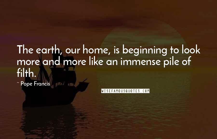 Pope Francis Quotes: The earth, our home, is beginning to look more and more like an immense pile of filth.