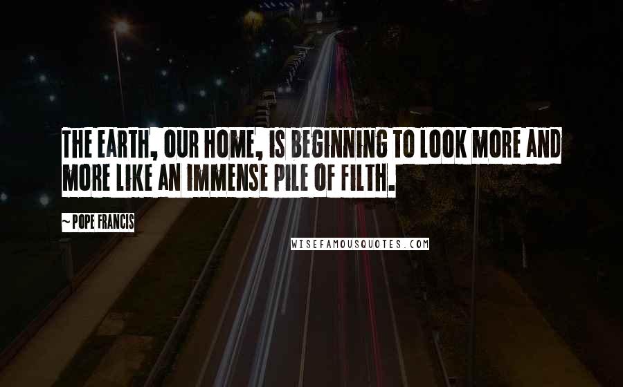 Pope Francis Quotes: The earth, our home, is beginning to look more and more like an immense pile of filth.