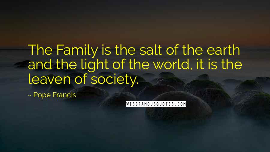 Pope Francis Quotes: The Family is the salt of the earth and the light of the world, it is the leaven of society.
