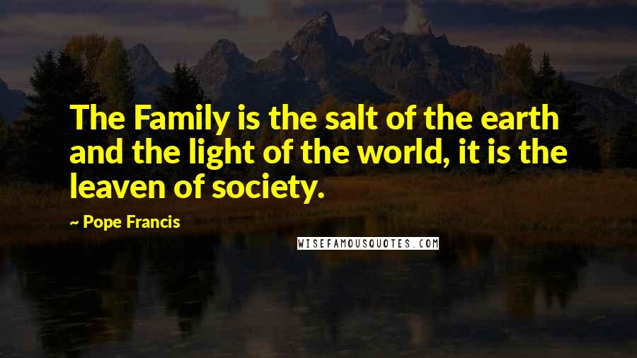 Pope Francis Quotes: The Family is the salt of the earth and the light of the world, it is the leaven of society.