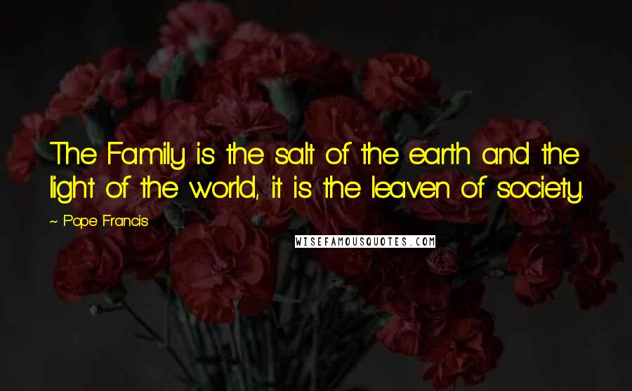 Pope Francis Quotes: The Family is the salt of the earth and the light of the world, it is the leaven of society.