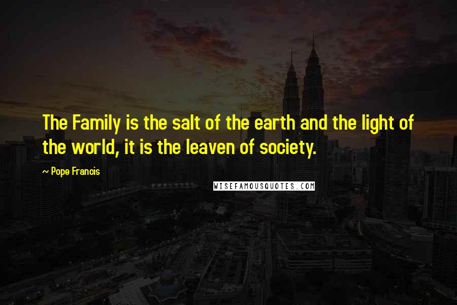 Pope Francis Quotes: The Family is the salt of the earth and the light of the world, it is the leaven of society.