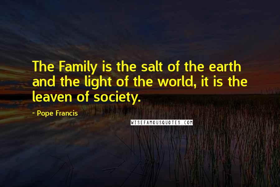 Pope Francis Quotes: The Family is the salt of the earth and the light of the world, it is the leaven of society.