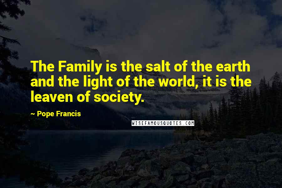 Pope Francis Quotes: The Family is the salt of the earth and the light of the world, it is the leaven of society.