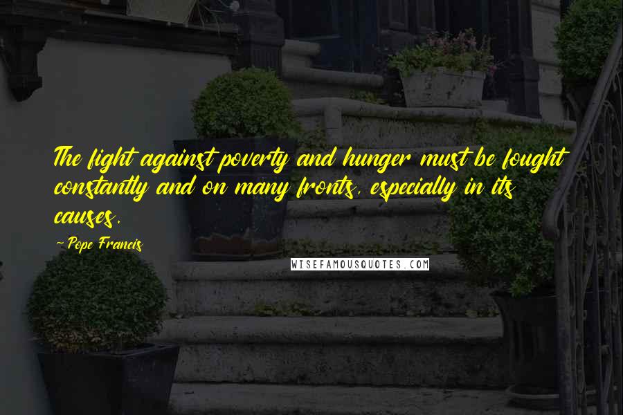 Pope Francis Quotes: The fight against poverty and hunger must be fought constantly and on many fronts, especially in its causes.