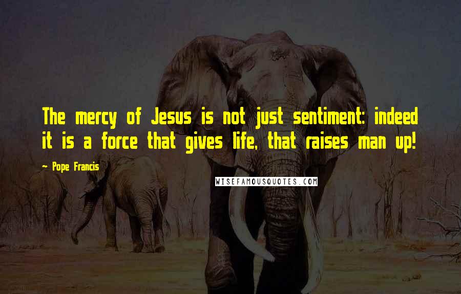 Pope Francis Quotes: The mercy of Jesus is not just sentiment: indeed it is a force that gives life, that raises man up!