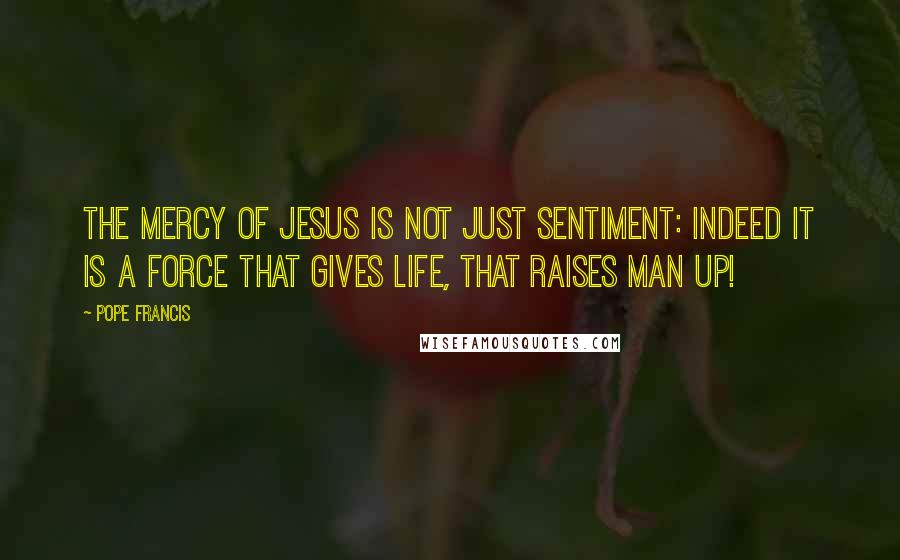 Pope Francis Quotes: The mercy of Jesus is not just sentiment: indeed it is a force that gives life, that raises man up!