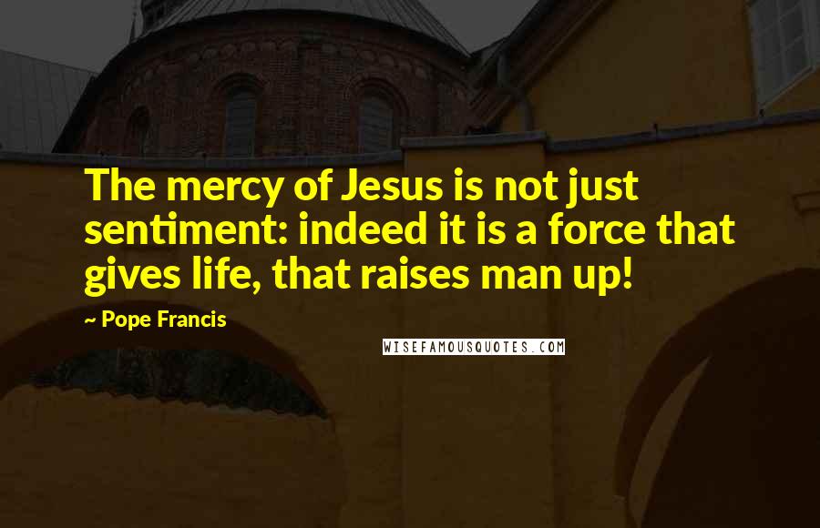 Pope Francis Quotes: The mercy of Jesus is not just sentiment: indeed it is a force that gives life, that raises man up!