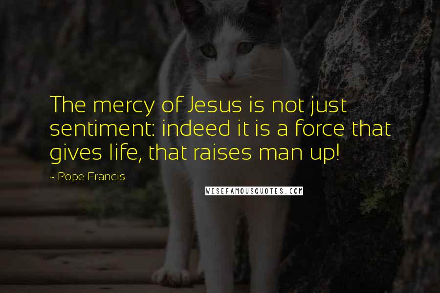 Pope Francis Quotes: The mercy of Jesus is not just sentiment: indeed it is a force that gives life, that raises man up!