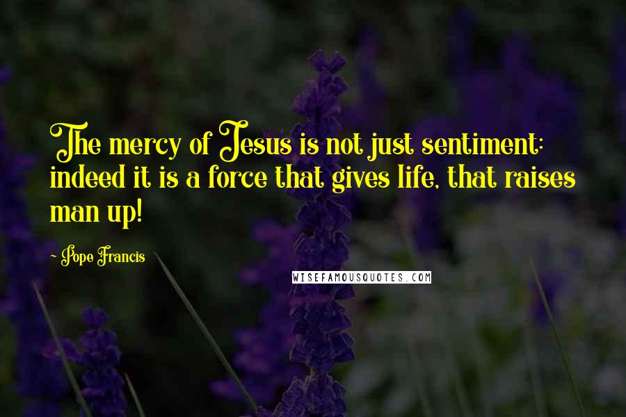 Pope Francis Quotes: The mercy of Jesus is not just sentiment: indeed it is a force that gives life, that raises man up!