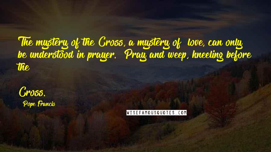 Pope Francis Quotes: The mystery of the Cross, a mystery of love, can only be understood in prayer. Pray and weep, kneeling before the Cross.