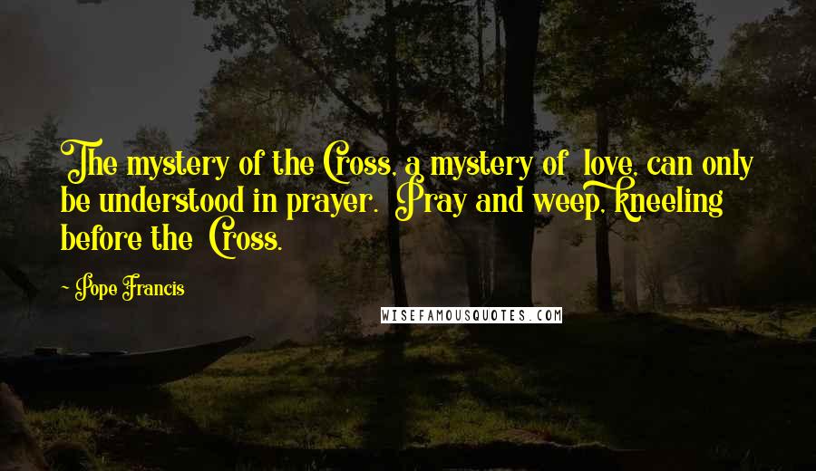 Pope Francis Quotes: The mystery of the Cross, a mystery of  love, can only be understood in prayer.  Pray and weep, kneeling before the  Cross.