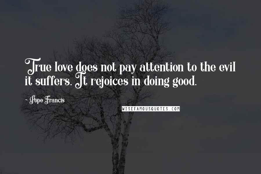 Pope Francis Quotes: True love does not pay attention to the evil it suffers. It rejoices in doing good.