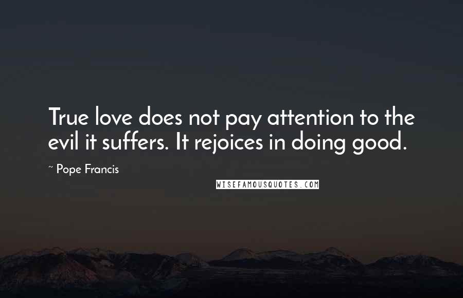 Pope Francis Quotes: True love does not pay attention to the evil it suffers. It rejoices in doing good.