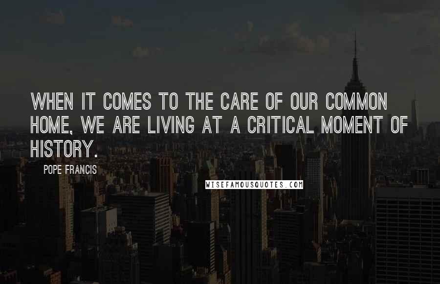 Pope Francis Quotes: When it comes to the care of our common home, we are living at a critical moment of history.