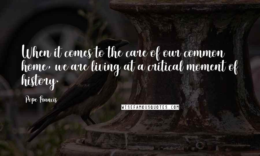 Pope Francis Quotes: When it comes to the care of our common home, we are living at a critical moment of history.