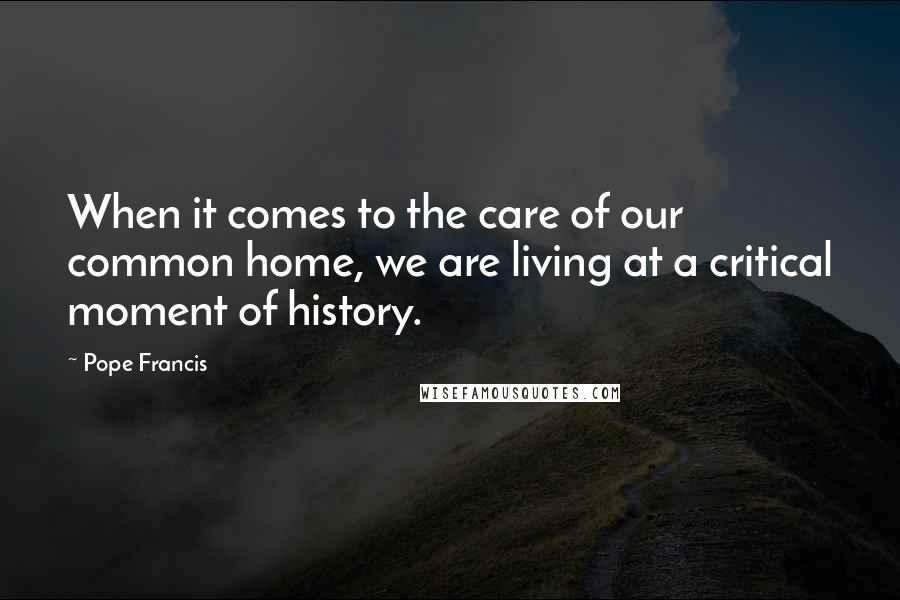 Pope Francis Quotes: When it comes to the care of our common home, we are living at a critical moment of history.