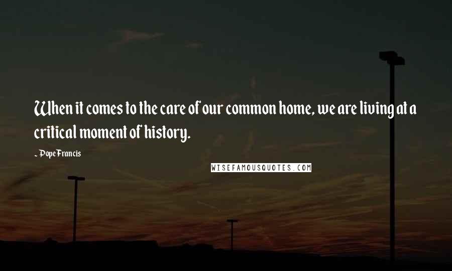 Pope Francis Quotes: When it comes to the care of our common home, we are living at a critical moment of history.