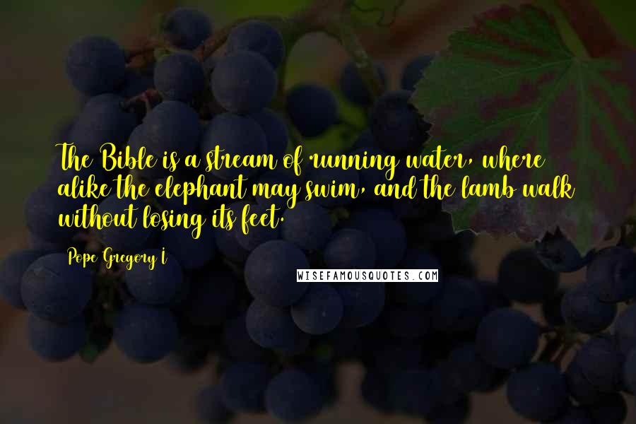 Pope Gregory I Quotes: The Bible is a stream of running water, where alike the elephant may swim, and the lamb walk without losing its feet.