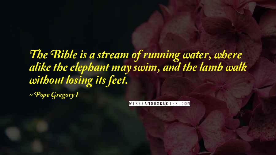 Pope Gregory I Quotes: The Bible is a stream of running water, where alike the elephant may swim, and the lamb walk without losing its feet.