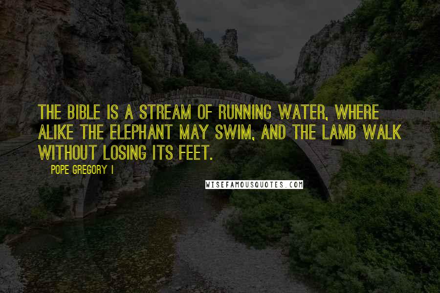 Pope Gregory I Quotes: The Bible is a stream of running water, where alike the elephant may swim, and the lamb walk without losing its feet.