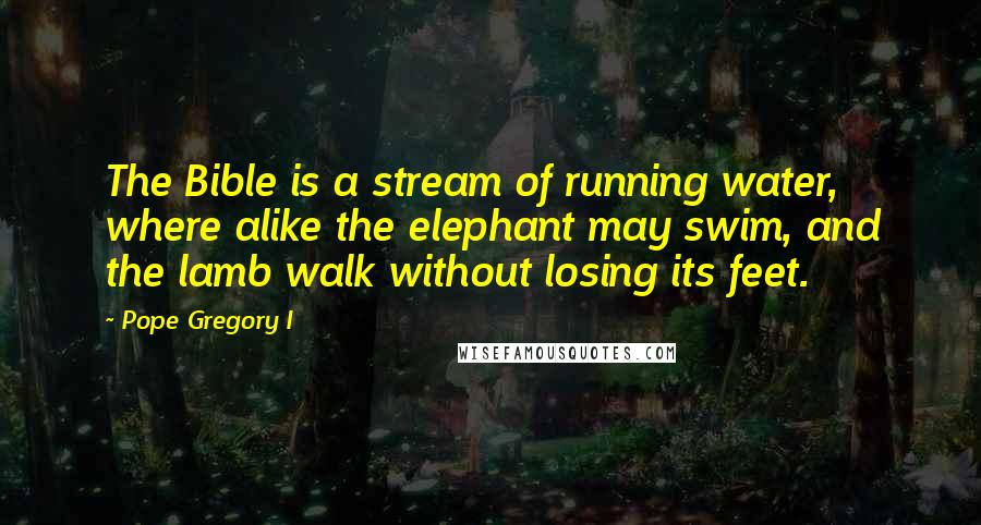 Pope Gregory I Quotes: The Bible is a stream of running water, where alike the elephant may swim, and the lamb walk without losing its feet.