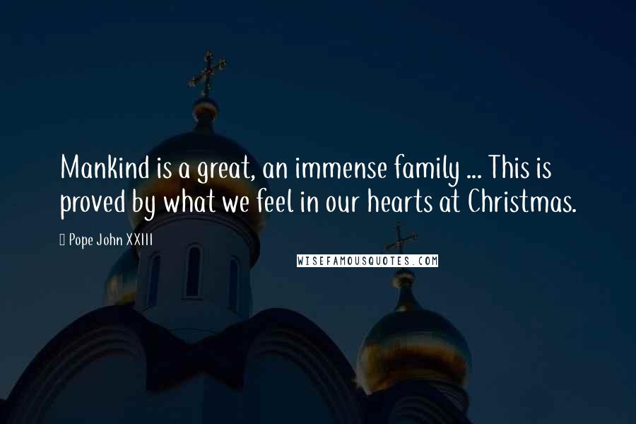 Pope John XXIII Quotes: Mankind is a great, an immense family ... This is proved by what we feel in our hearts at Christmas.