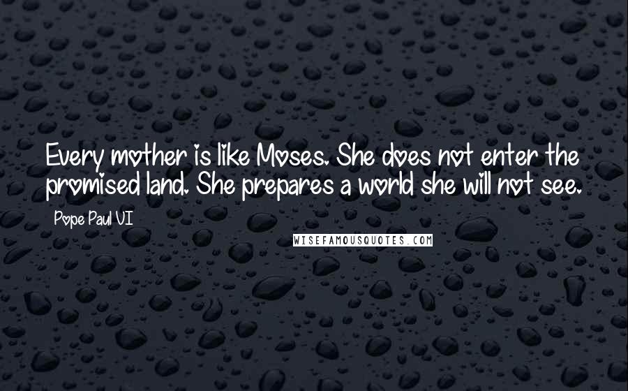 Pope Paul VI Quotes: Every mother is like Moses. She does not enter the promised land. She prepares a world she will not see.