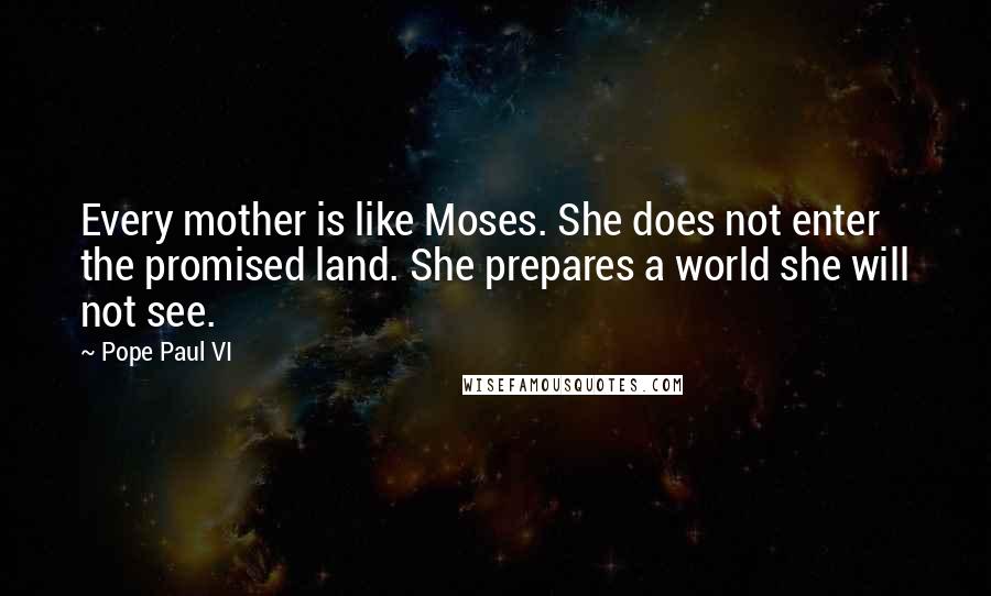 Pope Paul VI Quotes: Every mother is like Moses. She does not enter the promised land. She prepares a world she will not see.