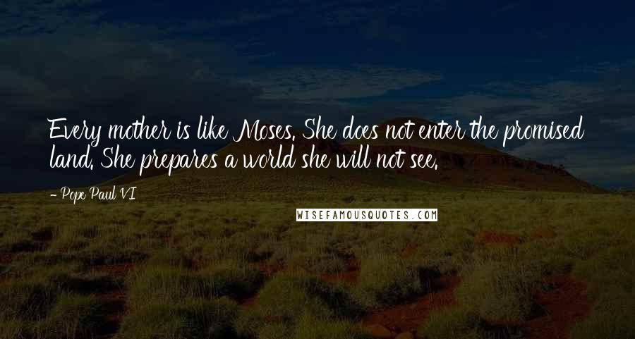 Pope Paul VI Quotes: Every mother is like Moses. She does not enter the promised land. She prepares a world she will not see.