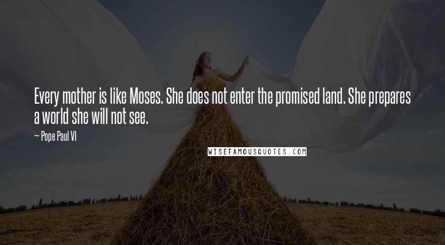 Pope Paul VI Quotes: Every mother is like Moses. She does not enter the promised land. She prepares a world she will not see.