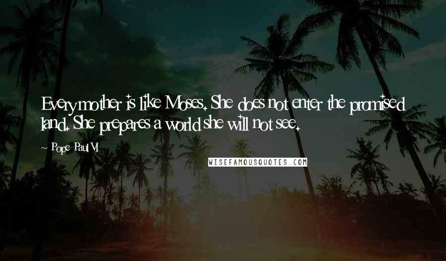 Pope Paul VI Quotes: Every mother is like Moses. She does not enter the promised land. She prepares a world she will not see.