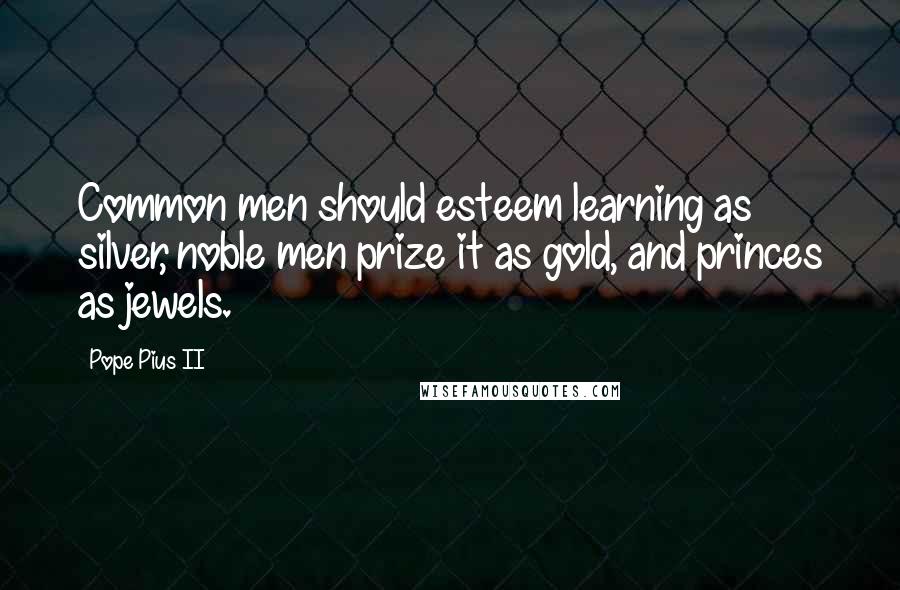 Pope Pius II Quotes: Common men should esteem learning as silver, noble men prize it as gold, and princes as jewels.
