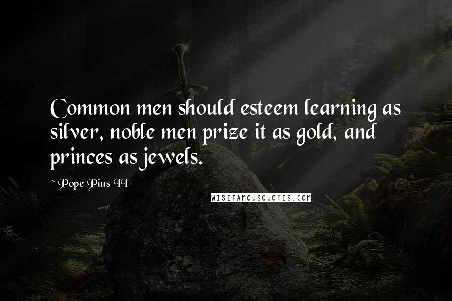 Pope Pius II Quotes: Common men should esteem learning as silver, noble men prize it as gold, and princes as jewels.
