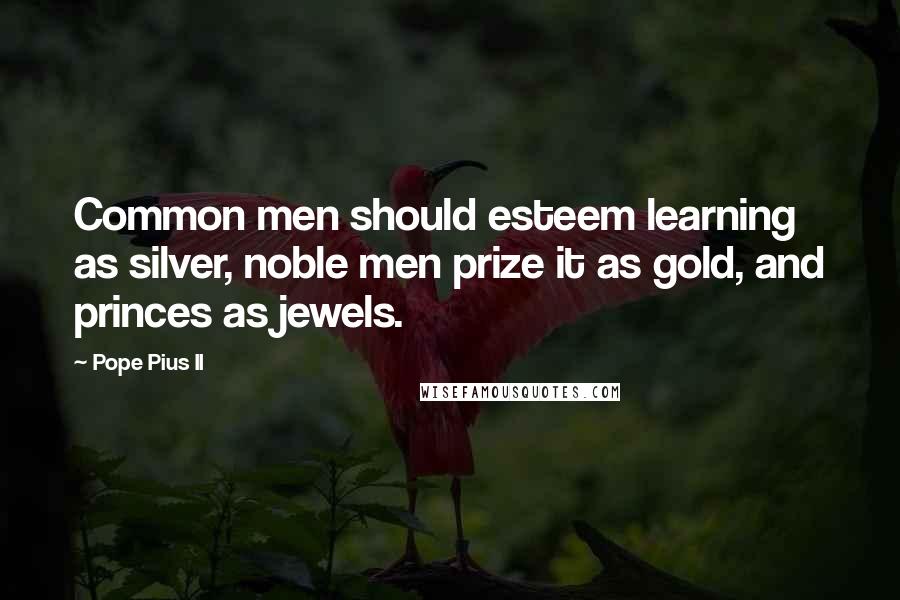 Pope Pius II Quotes: Common men should esteem learning as silver, noble men prize it as gold, and princes as jewels.