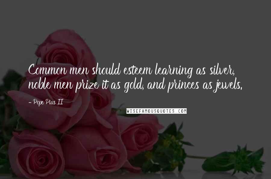 Pope Pius II Quotes: Common men should esteem learning as silver, noble men prize it as gold, and princes as jewels.