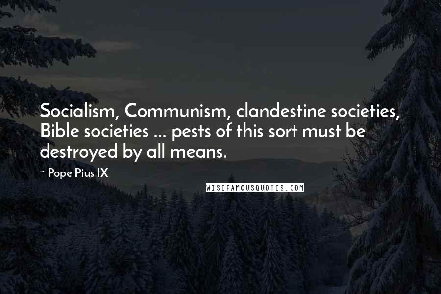 Pope Pius IX Quotes: Socialism, Communism, clandestine societies, Bible societies ... pests of this sort must be destroyed by all means.
