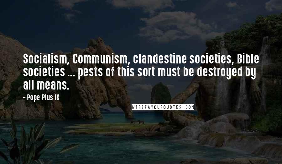 Pope Pius IX Quotes: Socialism, Communism, clandestine societies, Bible societies ... pests of this sort must be destroyed by all means.