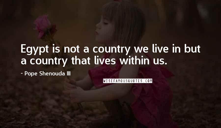 Pope Shenouda III Quotes: Egypt is not a country we live in but a country that lives within us.