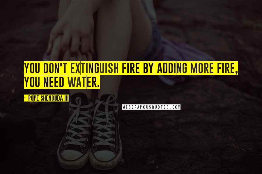 Pope Shenouda III Quotes: You don't extinguish fire by adding more fire, you need water.