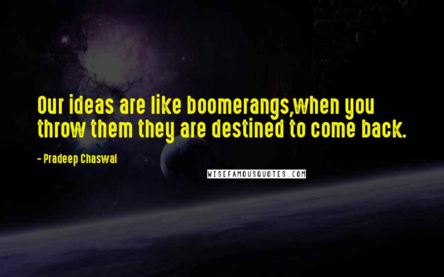Pradeep Chaswal Quotes: Our ideas are like boomerangs,when you throw them they are destined to come back.