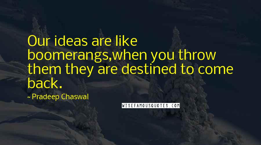 Pradeep Chaswal Quotes: Our ideas are like boomerangs,when you throw them they are destined to come back.