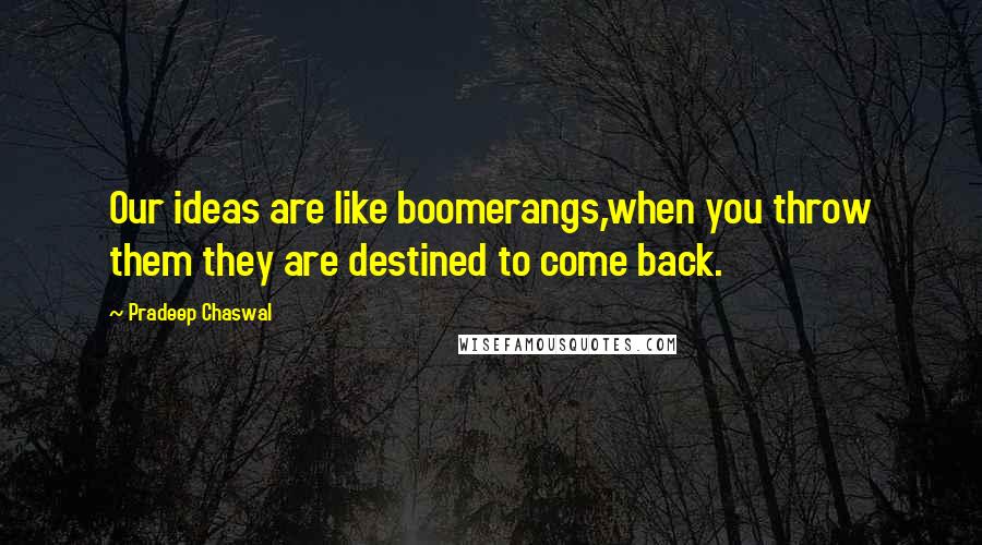 Pradeep Chaswal Quotes: Our ideas are like boomerangs,when you throw them they are destined to come back.