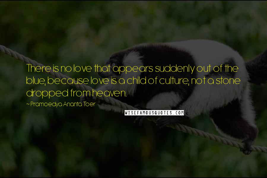 Pramoedya Ananta Toer Quotes: There is no love that appears suddenly out of the blue, because love is a child of culture, not a stone dropped from heaven.