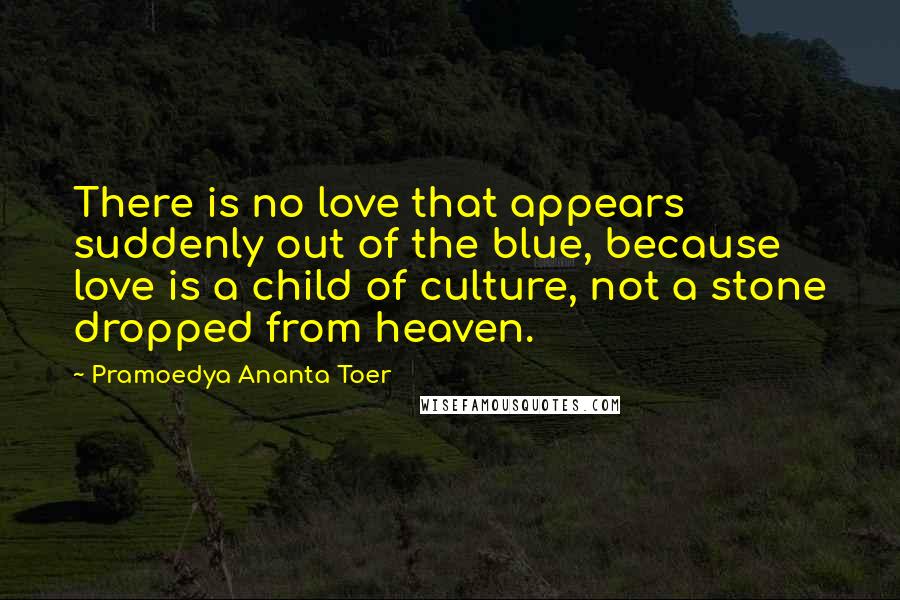 Pramoedya Ananta Toer Quotes: There is no love that appears suddenly out of the blue, because love is a child of culture, not a stone dropped from heaven.